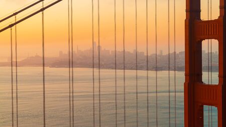 San Franciscos Golden Gate Bridge at sunrise from Marin Countyの写真素材