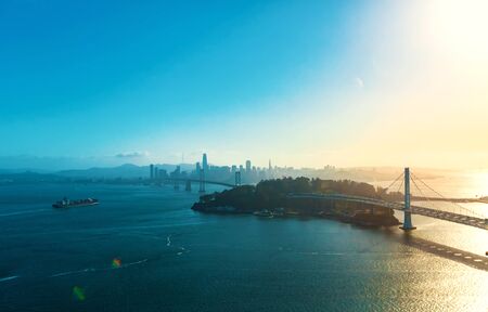 Aerial view of the Bay Bridge in San Francisco, CAの写真素材