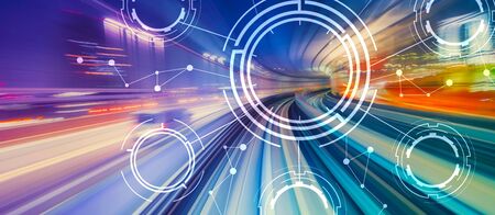 Tech circle with abstract high speed technology POV motion blurの写真素材