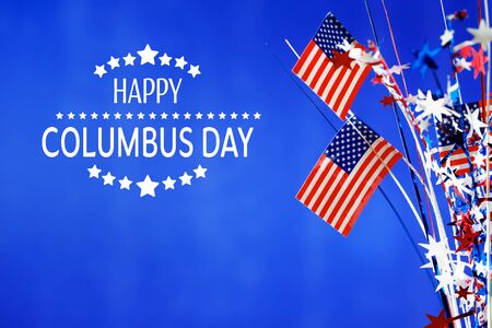 Columbus day message with flag of the United Statesの写真素材