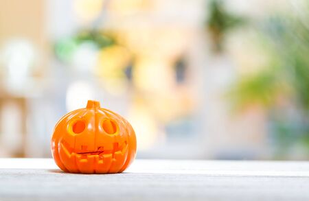 Little pumpkin on a bright interior room backgroundの写真素材