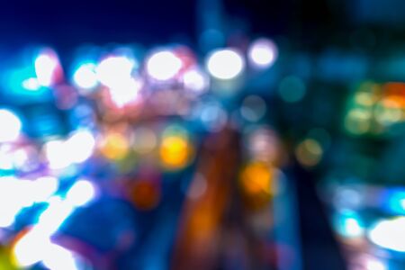 Abstract blurred night cityscape bokeh lights background in Japanの写真素材