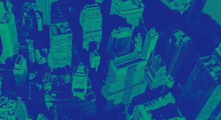 Aerial view of Wall St. in Manhattan New York with modern duotone gradientの写真素材