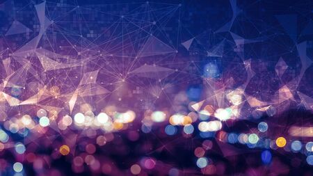 Connectivity concept with blurred city lights at nightの写真素材