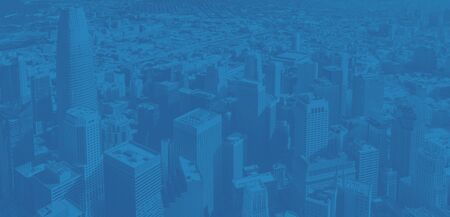 Downtown San Francisco aerial view of skyscrapers with modern duotone gradientの写真素材