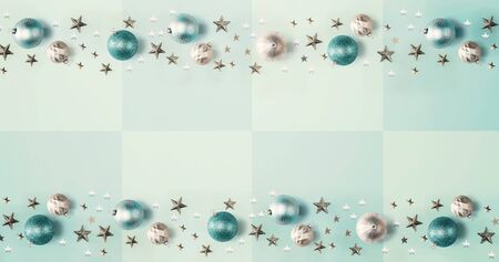 Christmas bauble ornaments - overhead view flat layの写真素材