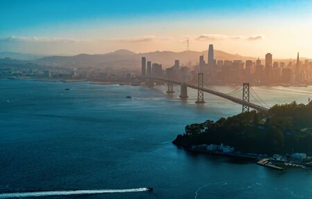 Aerial view of the Bay Bridge in San Francisco, CAの写真素材