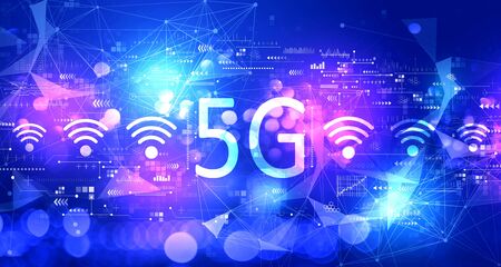 5G network with technology blurred abstract light backgroundの写真素材