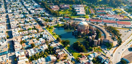 Aerial view of San Francsico, CA with the Palace of Fine Artsの写真素材