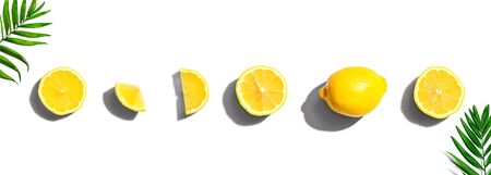 Fresh yellow lemons overhead view - flat layの写真素材