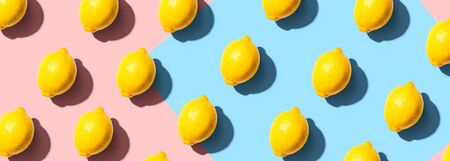 Fresh yellow lemons overhead view - flat lay