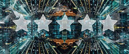 Rating star concept with abstract Tokyo night cityscapeの写真素材