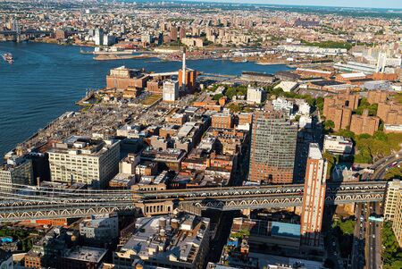 Aerial view of the Manhattan Bridge in New York Cityの写真素材