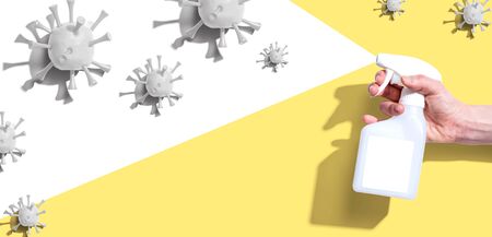 Spray bottle with viral epidemic influenza conceptの写真素材