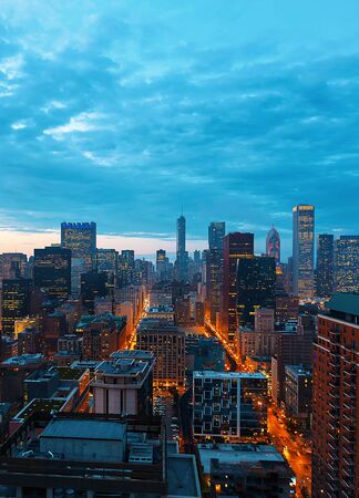 Downtown chicago cityscape skyscrapers skyline at dawnの写真素材
