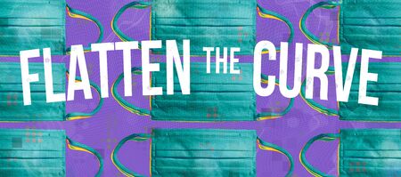 Flatten the Curve theme with surgical medical face masks backgroundの写真素材