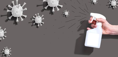 Spray bottle with viral epidemic influenza concept