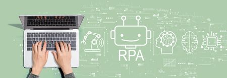 Robotic process automation concept with person using a laptop computerの写真素材