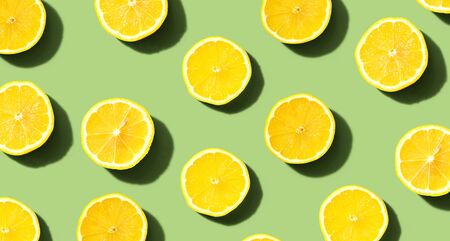 Fresh yellow lemons overhead view - flat layの写真素材