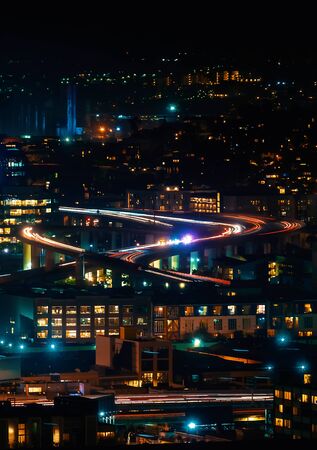 View of San Francisco's highways at nightの写真素材