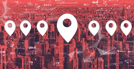 Map pin concept with the New York City skylineの写真素材