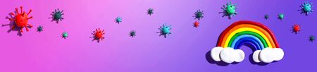 Hopes and wishes for the coronavirus situation with clay rainbow and virusesの写真素材
