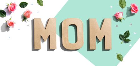 Mothers day theme with pink roses - flatlayの写真素材