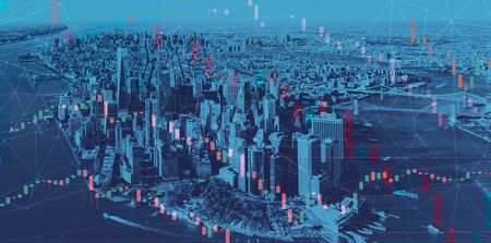 Stock market crash theme with Manhattan skyscrapers