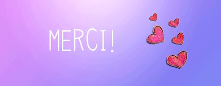 Merci - Thank you in french language with red heart drawings - flatlayの写真素材