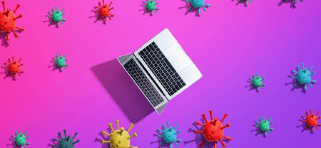 Coronavirus theme with laptop telemedicine remote work conceptsの写真素材