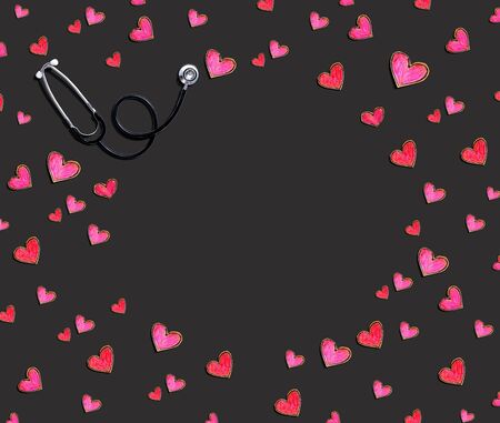 Medical worker appreciation theme with hearts and a stethoscopeの写真素材