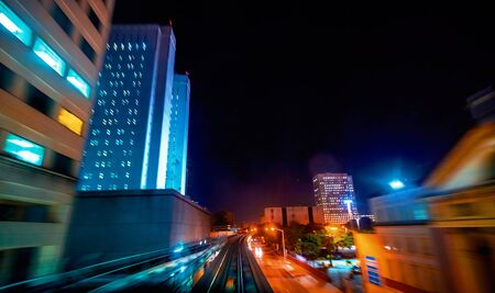 Miami Metro Mover Automated Train POV at night through the windshield
