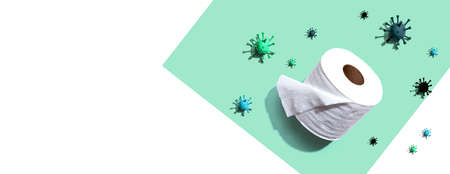 Toilet paper with epidemic influenza and Coronavirus Covid-19 conceptの写真素材