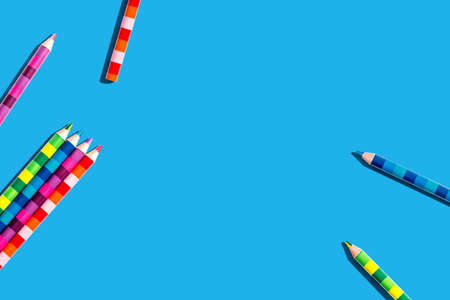 Collection of color pencils from above - flat lay