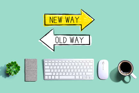 Old way or new way with a computer keyboard and a mouseの写真素材