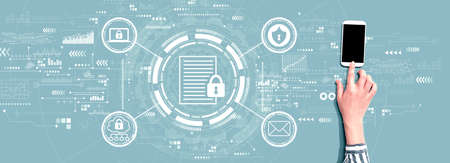 Data protection concept with person using a smartphone
