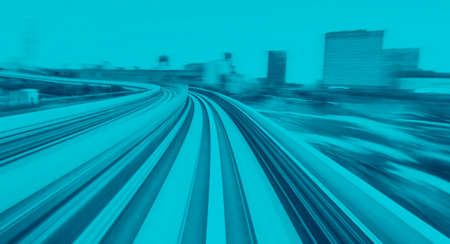 Abstract high speed technology POV train motion blurred concept from the Yuikamome monorail in...