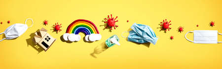 Coronavirus and Covid-19 theme objects - flat layの写真素材