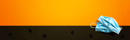 Facial masks with small black spiders - flat layの写真素材