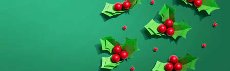 Christmas holly berries - Paper craft - flat lay