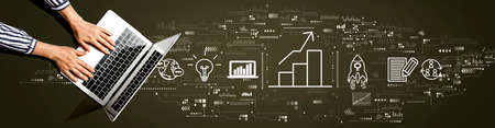 Business growth analysis with person using a laptop computer
