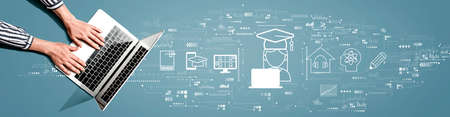 Distance learning theme with person using a laptop computer