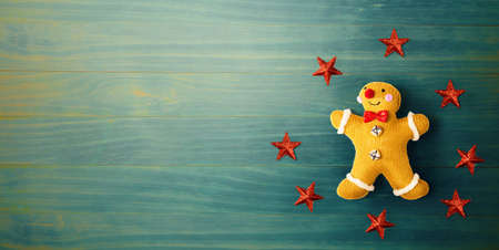 Christmas gingerbread with little stars - flat layの写真素材