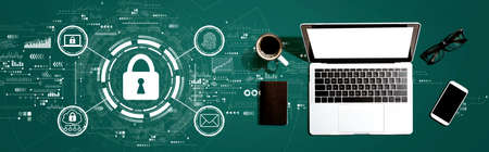 Internet network security concept with a laptop computer on a desk