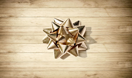 Christmas gift bow overhead view - flat layの写真素材