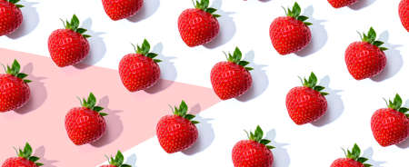 Fresh red strawberries overhead view - flat layの写真素材