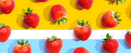 Fresh red strawberries overhead view - flat layの写真素材
