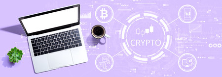 Crypto Trading theme with a laptop computerの写真素材