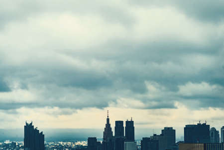 Tokyo skyline during a stormの写真素材