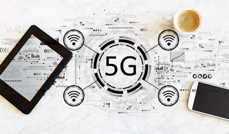 5G network with tablet and phoneの写真素材